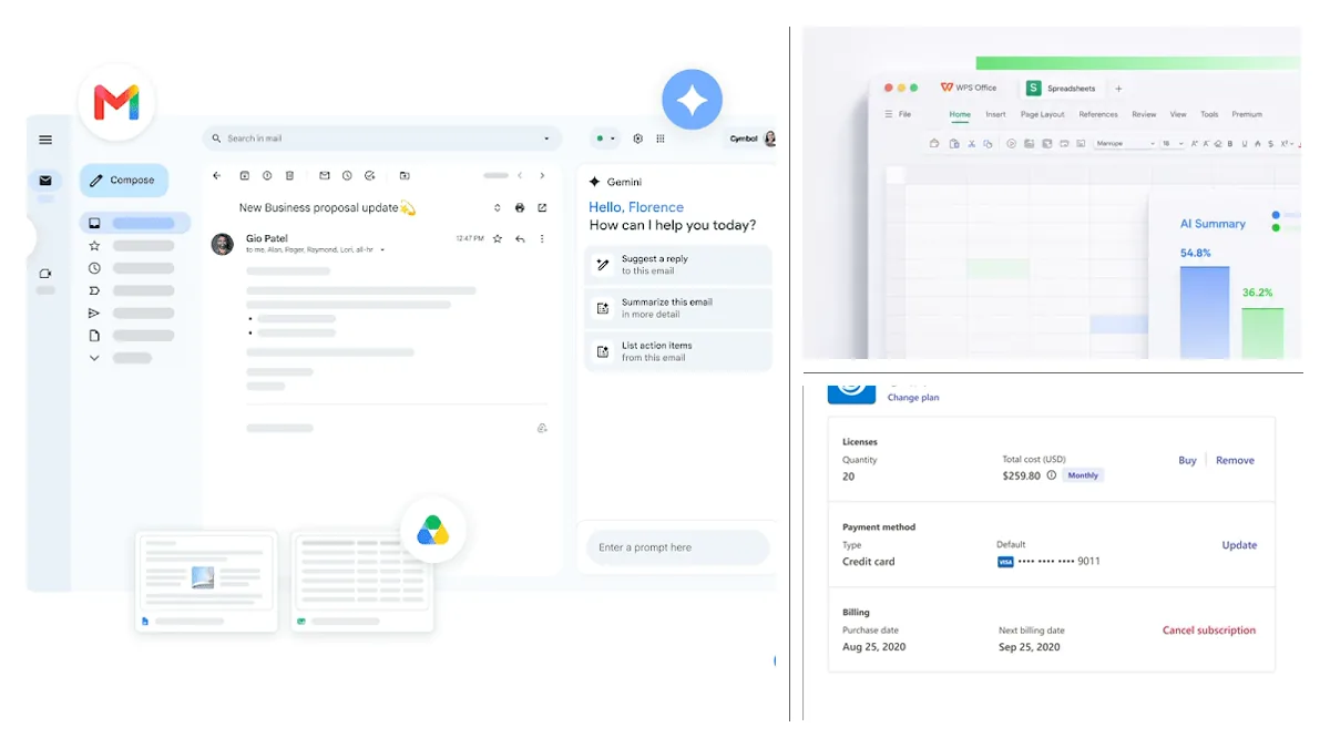 Official Google Workspace, WPS Office, and Microsoft 365 product surfaces for an office-suite comparison.