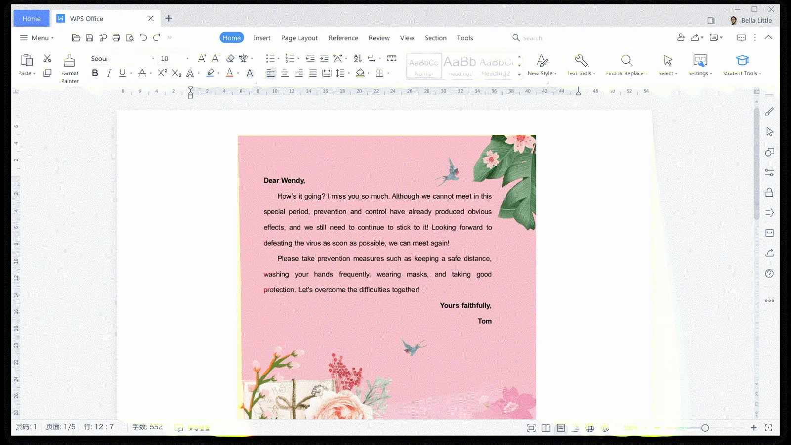 WPS Writer on Windows editing a formatted document.