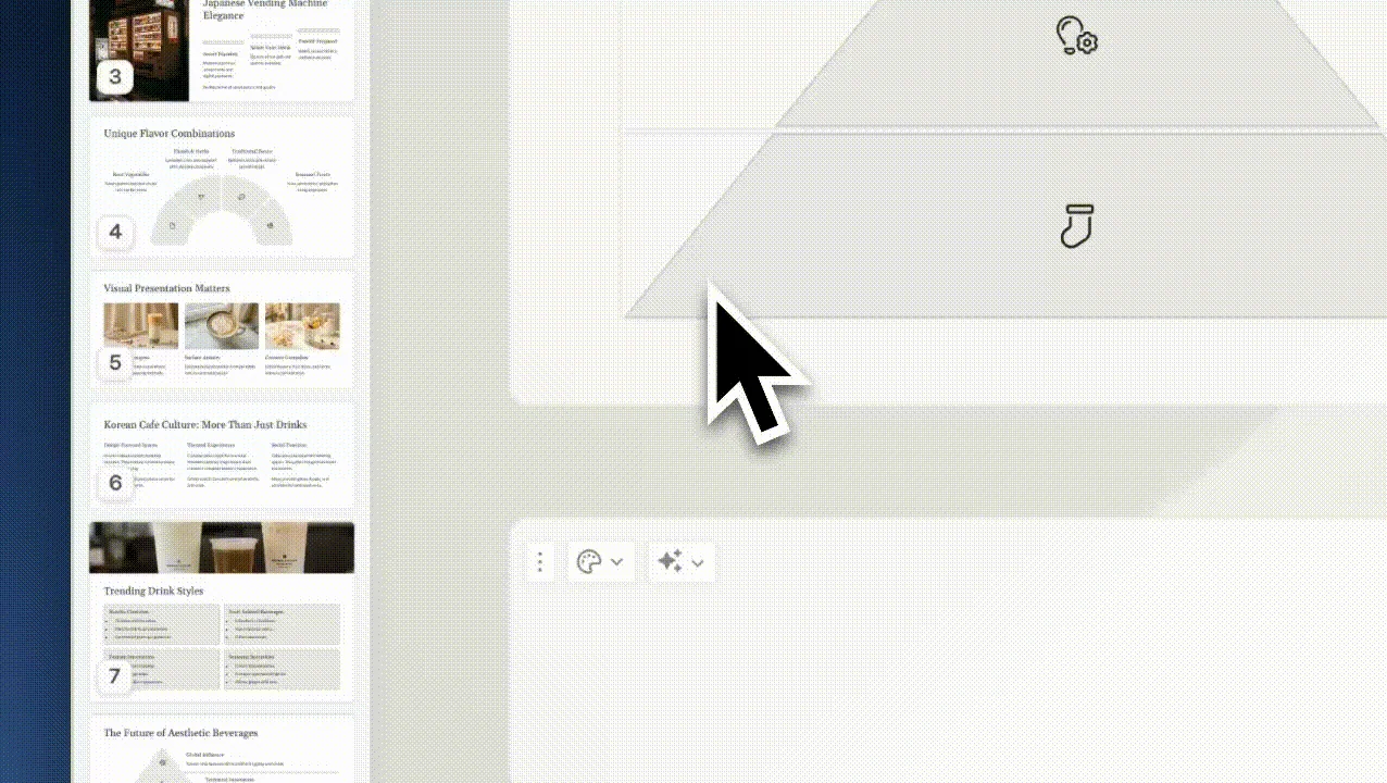 Gamma editor showing a presentation outline and content editing controls