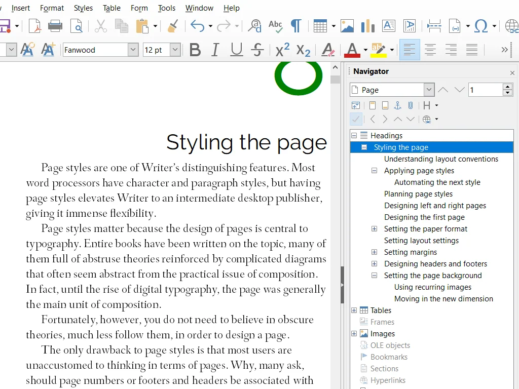 LibreOffice Writer interface editing a formatted document
