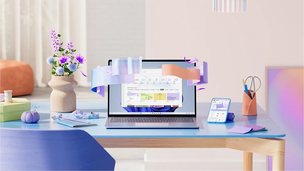 Microsoft 365 official product image showing Office apps across desktop and mobile devices