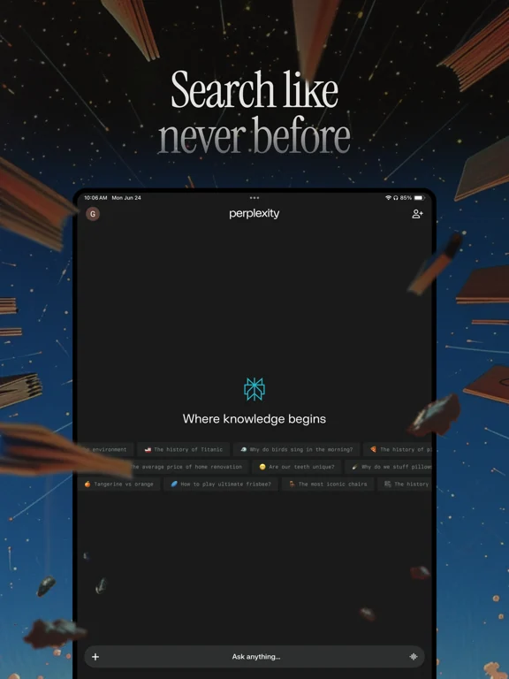 Perplexity official App Store screenshot of the AI search experience