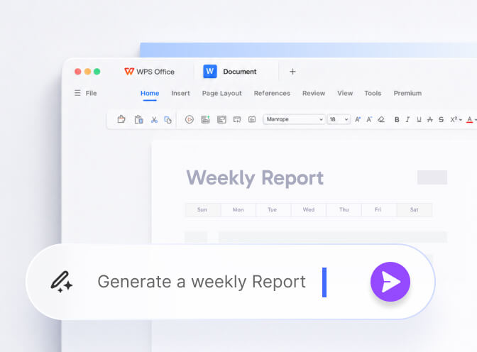 WPS Docs interface with AI weekly report generation
